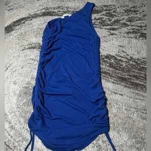 One-Shoulder Blue Ruched Dress